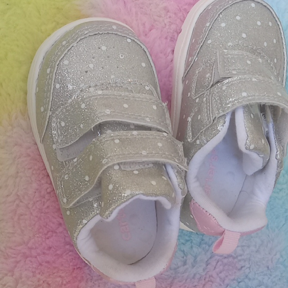 Carter's Silver and Pink Sneakers with Velcro Straps